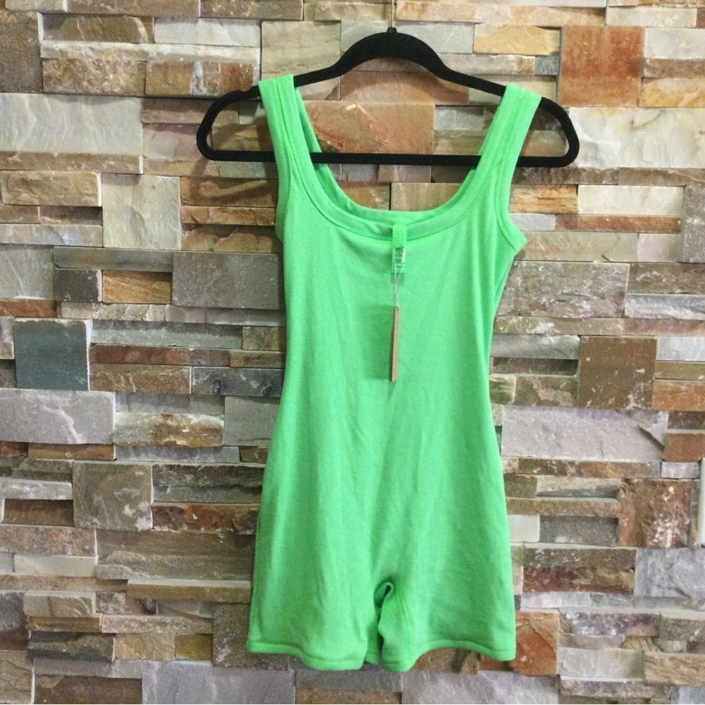 SKIMS Cotton Rib Neon Green Romper Kylie Jenner